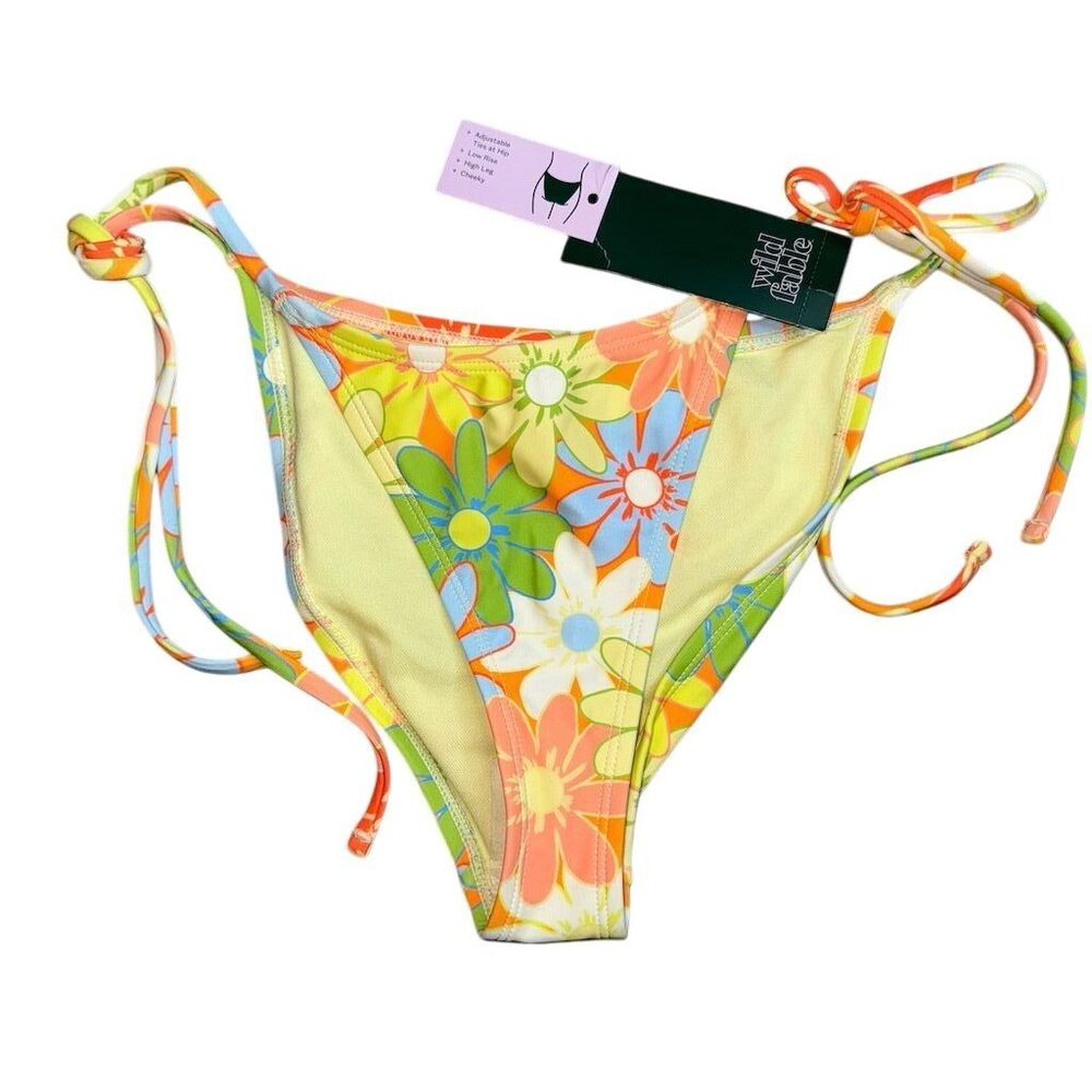 Wild Fable Women's Floral Cheeky Bikini Bottom 2XS High Leg‎ Summer